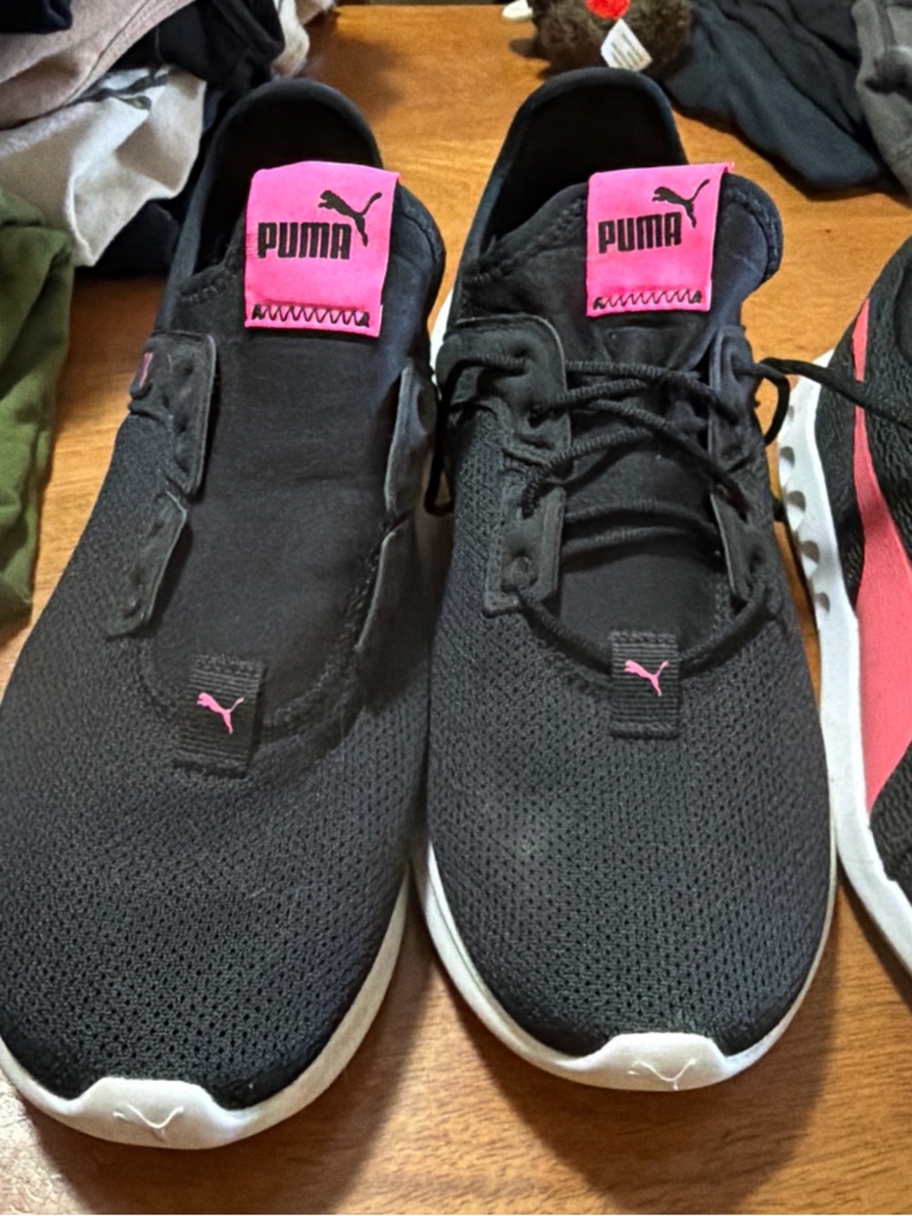 Puma Black Knit Sneakers with Pink Logo Accents